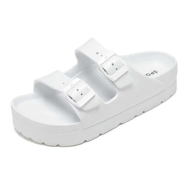 Evshine 2024 Summer Flat Sandals Fashion Women Platform Sandals Outdoor Soft Beach Slippers Non-slip Lightweight Cloud Slippers