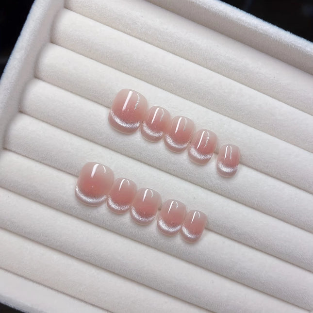 10pcs Handmade Press on Nails Plaid Pearl French Cat's Eye Aurora Fishtail Full Coverage