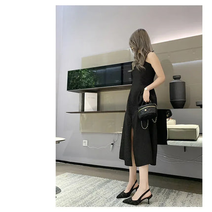 Sea Salt Blue Pointed High Heel Sandals for Women Back Hollow Half Headed Single Shoes Fashion Versatile Casual Shoes