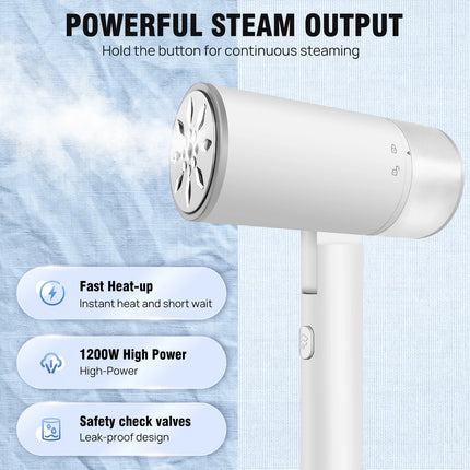 DayPlus 1200W Handheld Clothes Steamer Garment Portable Fabric Steam Heat Travel Iron Foldable Garment Steamer for Home&Travel