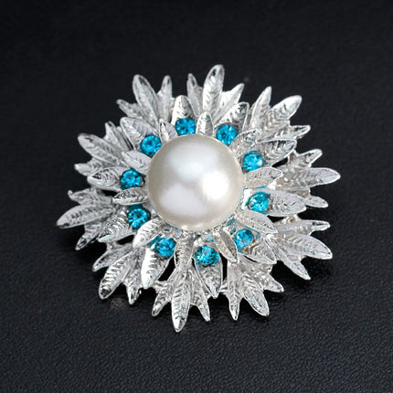 New Shiny Sun flower Brooches For Women Luxury Big Pearl Rhinestone Brooch Pins Jewelry Dress Suit Accessories Wedding Gifts