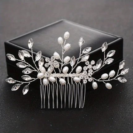Bridal Hair Comb Wedding Headpiece Golden And Silvery Hair Comb Faux Pearl Hair Comb Rhinestone Crystal Hair Comb Wedding Hair A