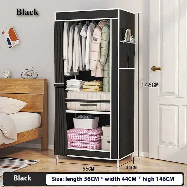 Fabric Wardrobes Easy To Assemble Simple Storage Cabinet Bedroom Dustproof Storage Wardrobe Multi-Layer Foldable Clothing Hanger