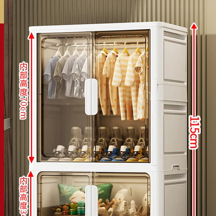 Double Door Open Clothes Storage Organizer with Wheels Foldable Wardrobe Cabinet Baby Cupboard Organizing Box Containers Bin