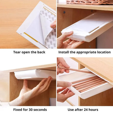 1PCS White SelfAdhesive Storage Drawer Box Makeup Pencil Tray Desk Hidden Under Stand Self-adhesive Under-drawer Storage Box New
