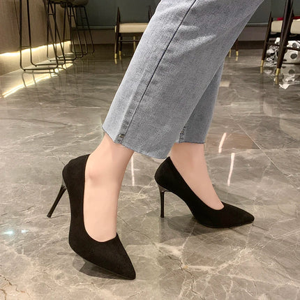 Women New Mid Heeled Sandals Black 6-8-10cm Pointed Thin Heeled Baotou Banquet High Heeled Shoes Womens Shoes Tacones Mujer