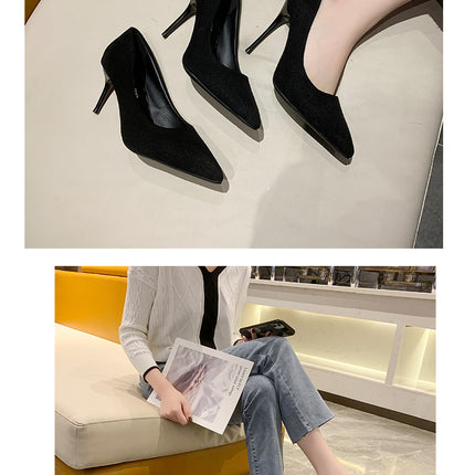 Women New Mid Heeled Sandals Black 6-8-10cm Pointed Thin Heeled Baotou Banquet High Heeled Shoes Womens Shoes Tacones Mujer