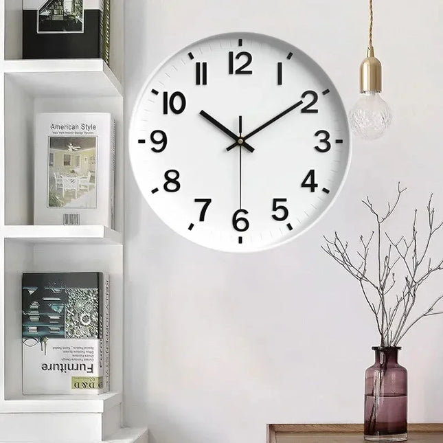 12 Inch Silent Quartz Wall Clock Round 3D Digital Modern Wall Clock Non-Ticking Wall Clock Bedroom Living Room