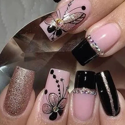 24Pcs Fashion Fake Nails Press on Long Ballet False Nails Art