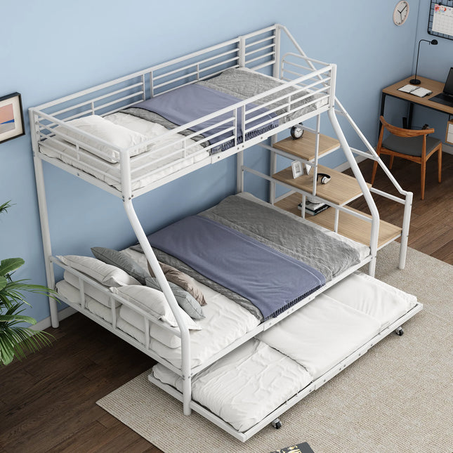 Floor bed 90*200 cm metal bed rack iron bed bunk bed with pull-out bed storage ladder for children teenagers