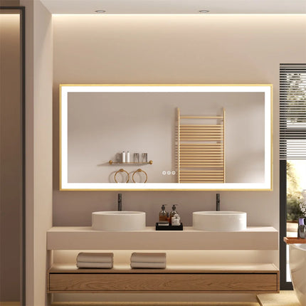 LUVODI Large Framed Bathroom Illuminate Mirror with Build-in LED Lighting Smart Touch Screen Dimming Defog Wall Makeup Mirror