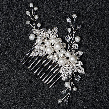 New Silver Alloy Hair Comb Handmade Pearls Rhinestones Fashion Metal Headpiece Elegant Hair Jewellery Accessory For Women