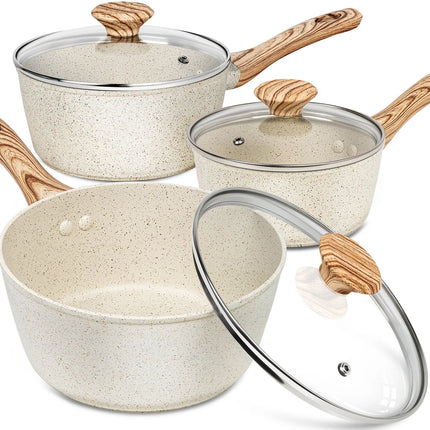 MICHELANGELO 3Pcs/set StickPot Home Non Stick Granite Coated Pan with Anti-Scald Handle Induction Cooker