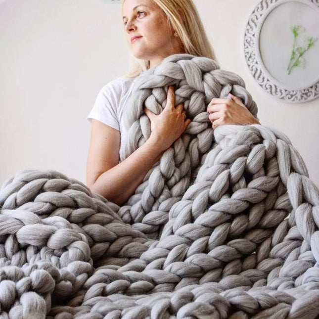 Handmade Chunky Knit Blanket Large Thick Wool Bulky Knitting Throw for Bedroom