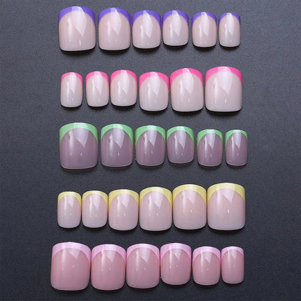 240PCS Candy Color French Short Square False Nails Pink/Green/Purple Full Cover