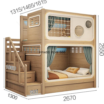Children's upper and lower bunk double-layer high and low child-mother bed multi-functional combination