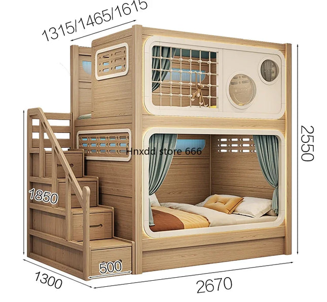Children's upper and lower bunk double-layer high and low child-mother bed multi-functional combination