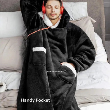 Extra Long Wearable Blankets Winter Flannel Hooded Blanket with Full Sleeves