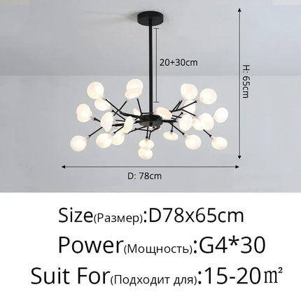 Modern Firefly LED Chandelier Black Gold For Living Room Bedroom Hall Home Decor Indoor Lighting Minimalist Ceiling Pendant Lamp