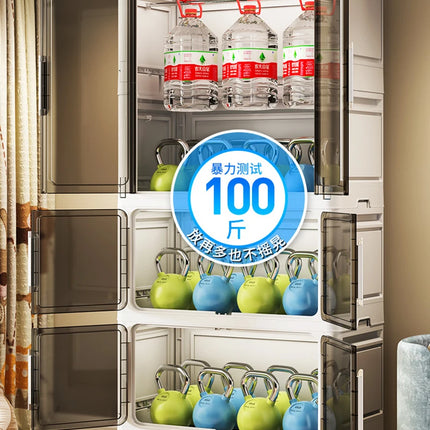 Double Door Open Clothes Storage Organizer with Wheels Foldable Wardrobe Cabinet Baby Cupboard Organizing Box Containers Bin