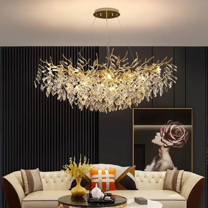 Nordic Luxury Living Room Branch Led Pendant Lights Lustre Crystal Art Hanging Lamp Modern Suspend Lamp Gold Chandelier Fixtures