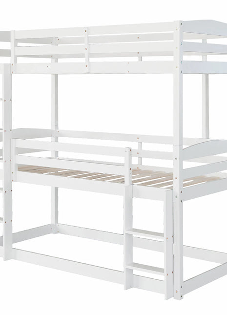 Triple Bunk Bed for 3 Children 90x200cm with Fall-out Protection and Slatted Frame,Solid Wood Bed with Side Ladder,No Mattress
