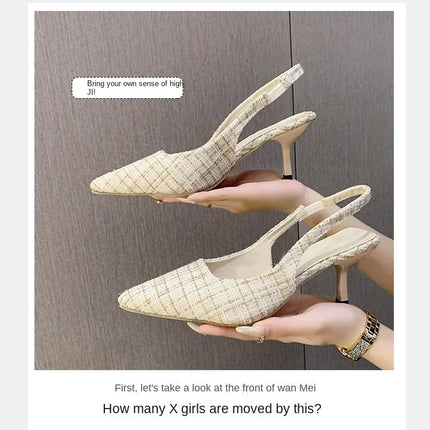 Sea Salt Blue Pointed High Heel Sandals for Women Back Hollow Half Headed Single Shoes Fashion Versatile Casual Shoes