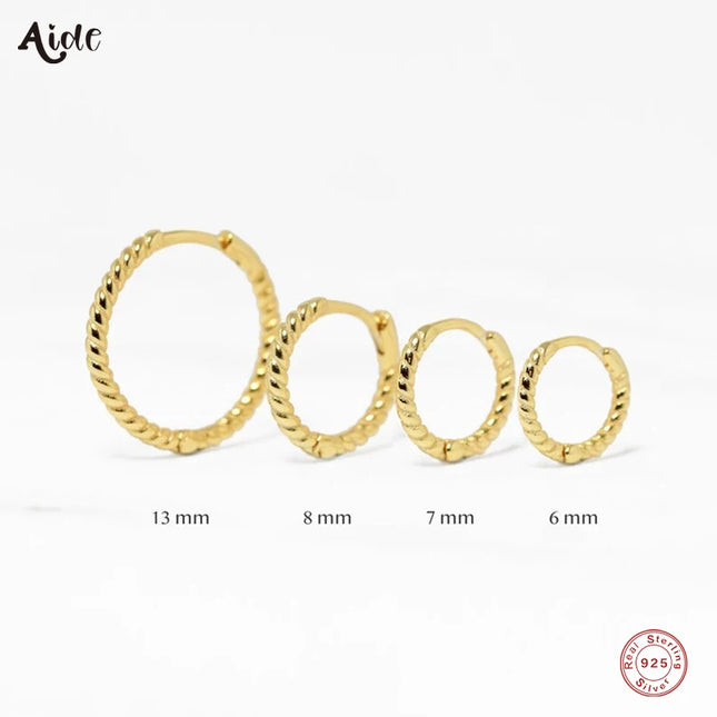 Aide 925 Sterling Silver Twist Circle Round Ear Bone Buckle Earrings for Women Girl 6/7/8/13mm Hoop Earrings Party Fine Jewelry