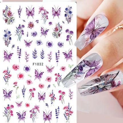 1PCS New Autumn Flowers Nail Decals Animal Nail Stickers Flower