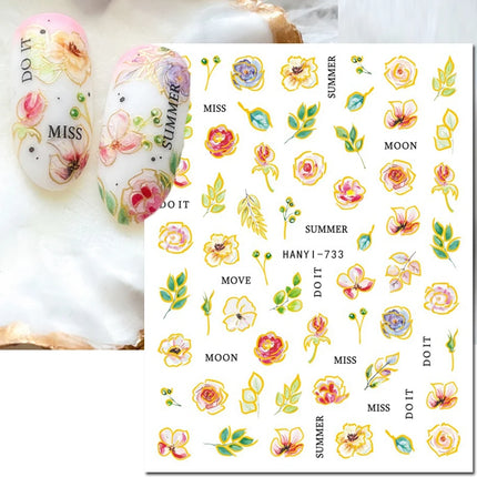 3d Nail Art Decals Elegant White RoyalBlue Roses Flowers