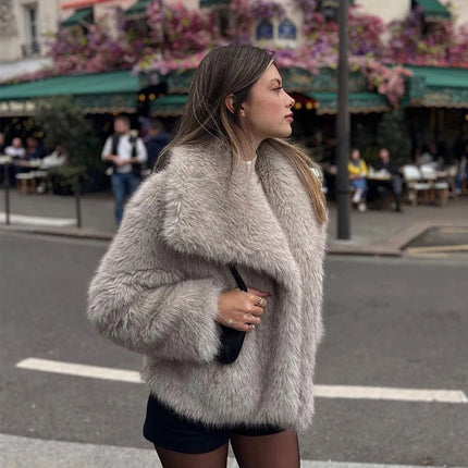 Coat Women High Street Luxury Big Fur Collar Faux Fox Fur Jacket Female,
