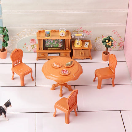 1:12 Dollhouse Miniature Dining Table Chair Sofa Tea Table TV Cabinet Set Model