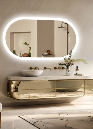 Backlit Smart LED Bathroom Mirror: Oval Dimmable 3 Colors Anti-Fog Mirrors with Light Memory - IP65 CRI95 Large Wall Mounted