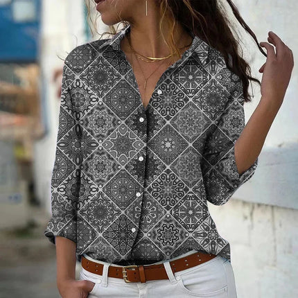 Fashion Long Sleeve Shirt Summer Breathable Single-Breasted Lapel Top 3d Floral Printed Button Shirts Women's Clothing Autumn