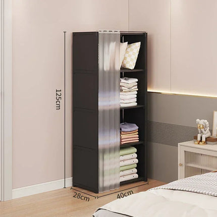 Dustproof Wardrobe with Curtains Multi-layer Storage Rack Large Capacity Open Storage Cabinet Simple Assembly Storage Furniture