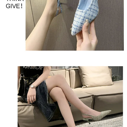 Sea Salt Blue Pointed High Heel Sandals for Women Back Hollow Half Headed Single Shoes Fashion Versatile Casual Shoes