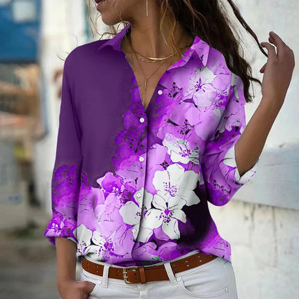 Fashion Long Sleeve Shirt Summer Breathable Single-Breasted Lapel Top 3d Floral Printed Button Shirts Women's Clothing Autumn