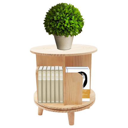 360 Rotating Wooden Bookshelf Livingroom Storage Rack Floor Standing Bookcase for Kids&Adults