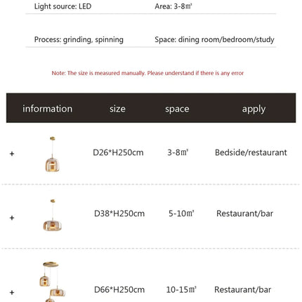 Cognac&Smoky Gray Glass Chandelier Pendant Lights For Dining Room Kitchen Hanging Lamp Nordic Led Pendant Lamp Table Resturant