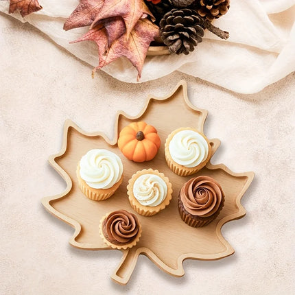 1pc Decorative Tray, Thanksgiving Day Wooden Tray, Maple Leaf Design Table