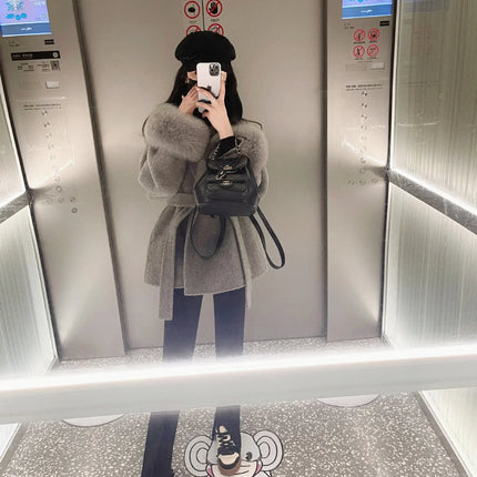 High End Double-sided Wool Strapping Real Wool Fur Coat Women's Removable Cuffs Fox Fur Temperament Cashmere Short Jacket