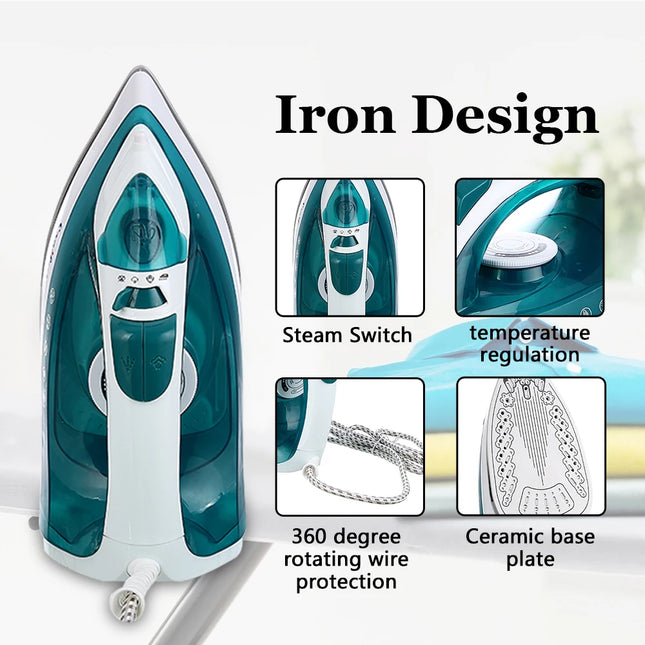 Sonifer Steam Iron 1600W Fast Heating 160ml Water Tank Travel Iron Upright Steam Adjustable Steam Self-Cleaning Ceramic Soleplat