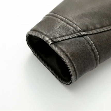 2024New Coal graysty le Women's washed leather jacket with belt, short coat with downgraded zipper and vintage lapel jacket