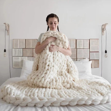 Thick Wool Hand Knitted Blankets Blanket Knitted Blanket Nordic Sofa Cover Blanket Thick Thread Blanket