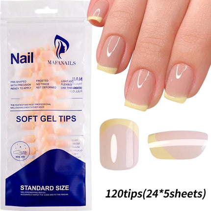 240PCS Candy Color French Short Square False Nails Pink/Green/Purple Full Cover