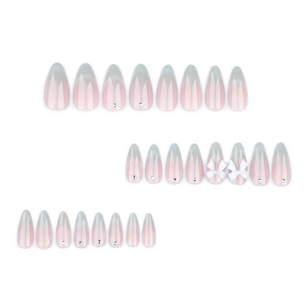 24pcs Sweet Cat Eye French Press on Nails Diamond-Pointed