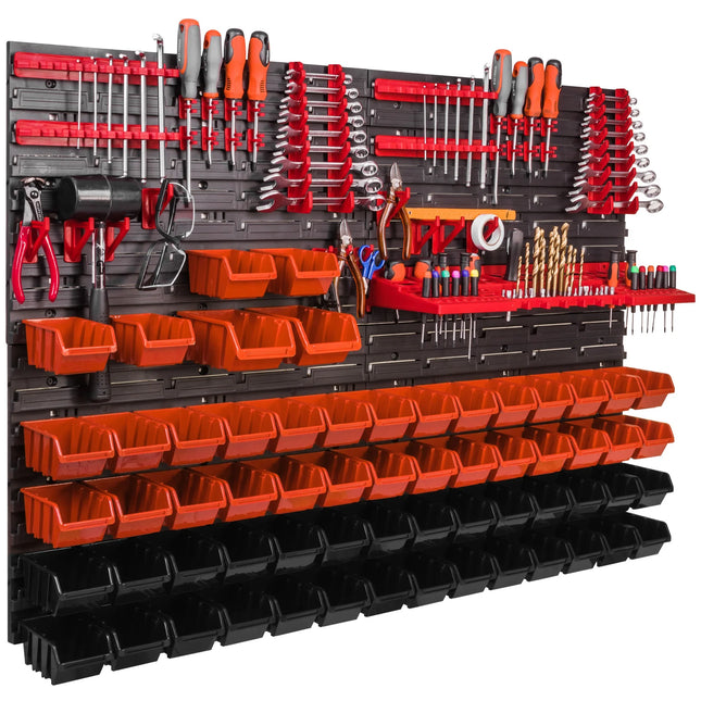 Wall-mounted Tool Board 115X78 Cm Workshop Garage Shelf 62 Dividers Storage Shelf For Organization