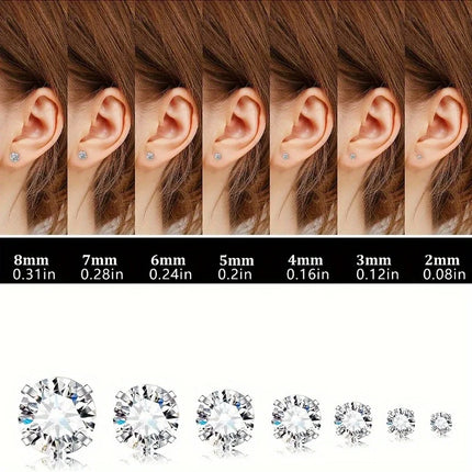 7pcs/Set Stainless Steel Crystal Flat Studs Women Men Bar Screw Back Tragus Round Clear Cubic Zirconia Piercing Earrings Jewelry