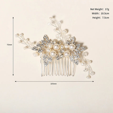 New Silver Alloy Hair Comb Handmade Pearls Rhinestones Fashion Metal Headpiece Elegant Hair Jewellery Accessory For Women