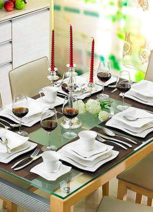 MALACASA Amparo 30/60 Piece White Porcelain Dinnerware Set Cups Saucers Dessert Soup Dinner Plates Service for 6/12 Persone